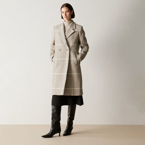 
Plaid woolen fabric made in Italy, straight simple double-row two-button mid-length thick woolen coat