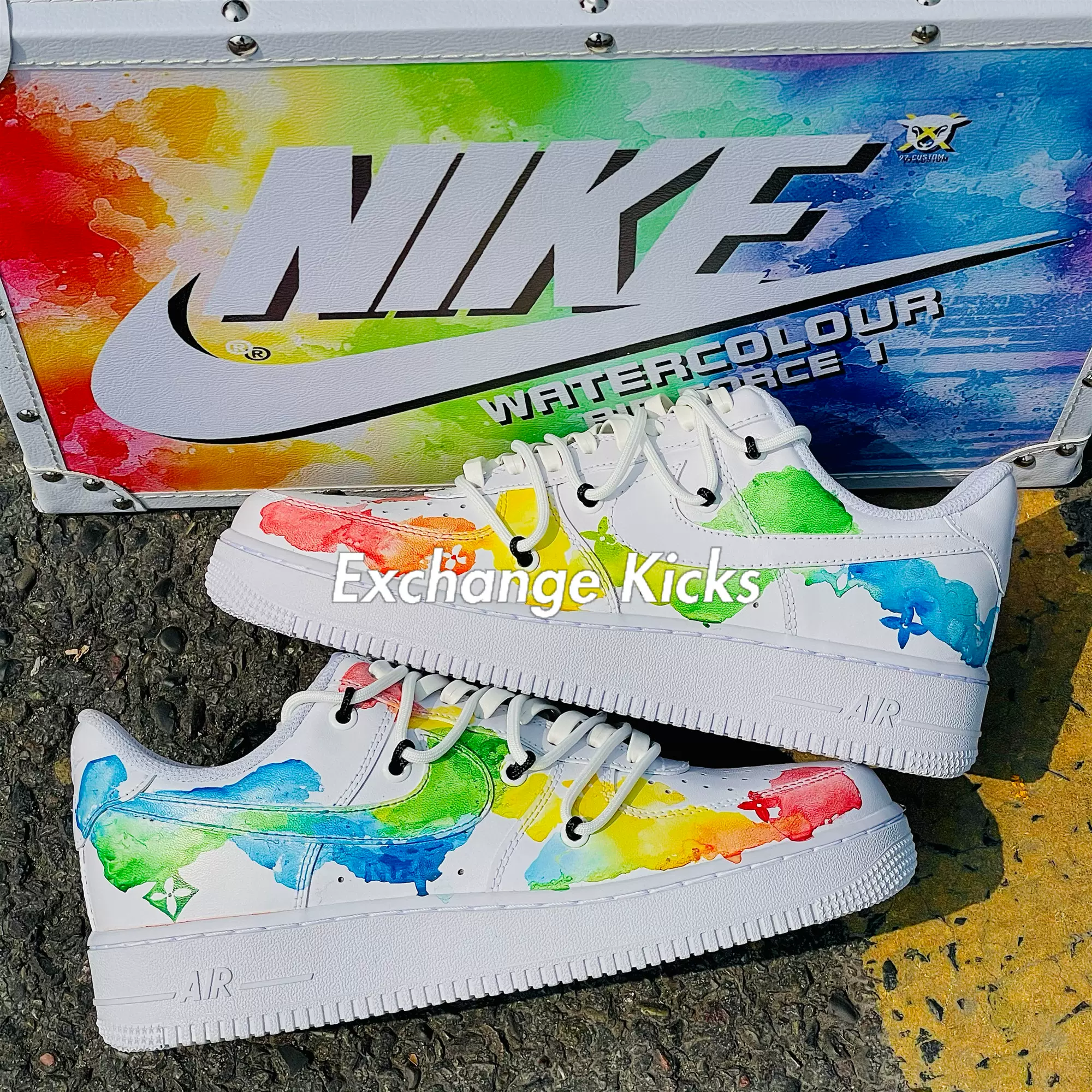 nike air force1af1水彩afiafi夏日涂鸦ow绑带做旧小红书空军定制