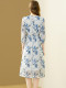 Danmunier French printed chiffon dress for women 2025 summer new style 700-quarter sleeve temperament waist-hugging A-line skirt
