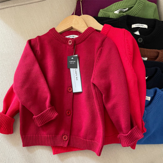 
Children's pure cotton thread thick sweater 2025 autumn and winter clothes for boys and girls wool cardigans baby underwear sweater jacket