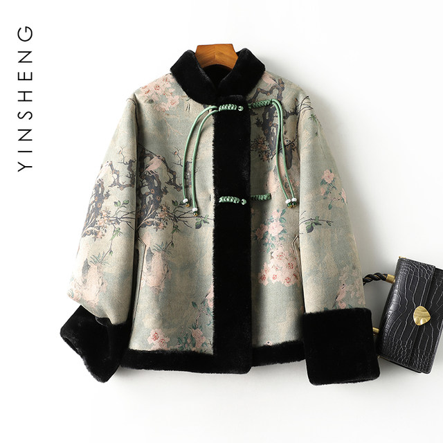 New Chinese style mother's winter fur all-in-one coat for women, reversible Chinese style gold mink velvet fur coat for middle-aged and elderly people