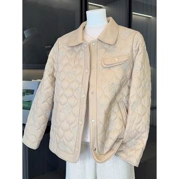 
Fashionable Mom Autumn Lapel Diamond Light Thin Cotton Clothes 2025 New Middle-aged and Elderly Women's Padded Jackets