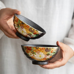 Japan Imported Kutani Ceramic Rice Bowl, Soup Bowl, Golden Flower, Painted Couple Bowl, Japanese Tableware, Wedding Gift
