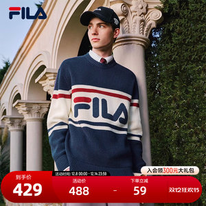 
FILA official couple knitted sweater 2025 new winter fashion casual loose contrast pullover sweater
