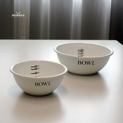 Japanese-Style Fresh and Simple Zakka Enamel Bowl Fruit Bowl Floral Rose Vintage Style Scale Baking Bowl