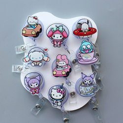 Hello Kitty Easy-Pull Badge Holder, Kuromi Nurse Badge Clip, Rotatable Retractable Clip, Alligator Clip Work Id Holder