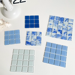 Creative Blue Mosaic Crystal Glass Handmade Square Coaster Heat Insulation Pad for Photography ins