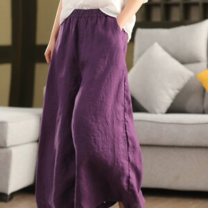 
2025 Summer Heavy Industry Solid 100% Pure Linen Wide Leg Pants Women's Retro Sand Washed Casual Elastic Waist Slim Pants
