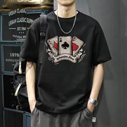 Hong Kong Style American Retro Trendy Brand High Street Heavyweight Pure Cotton Short-Sleeved T-Shirt for Men, Summer Loose Fit ins Trendy Cool Half-Sleeve