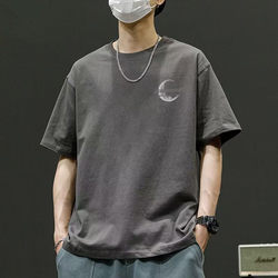 American Retro Trendy Minimalist High-Street Heavyweight Pure Cotton Short-Sleeve T-Shirt for Men, Summer Loose Fit Versatile ins Trendy Brand Cool Guy