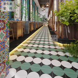 Green Semicircular Retro Patterned Tiles 200×200mm Restaurant Hot Pot Restaurant Floor Tiles Kitchen Bathroom Balcony Tiles