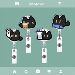 Little Black Cat Worker Retractable Cute Student Badge Holder Card Clip Work Badge Doctor Nurse Id Holder