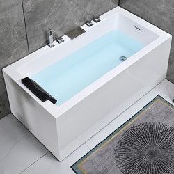 Modern Minimalist Thick Bathtub with Double Skirts, Freestanding Integrated Acrylic Bathtub for Home Use, Adult Square Soaking Bathtub