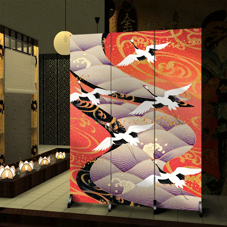 日式浮世绘刺青百鬼武士玄关遮挡隔断可移动双面定制