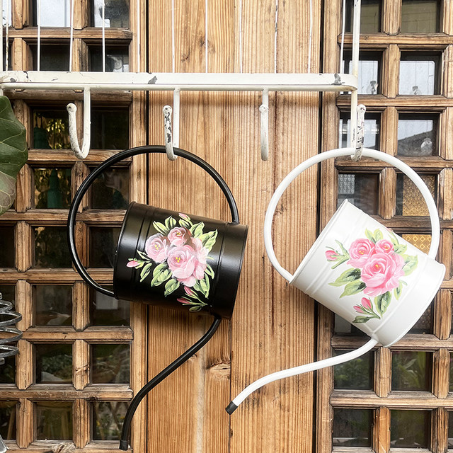 The master's hand-painted rose iron kettle~ pastoral style iron long mouth shower gardening watering kettle sprinkler kettle
