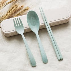 Wheat Straw Portable Student Tableware Three-Piece Set Travel Chopsticks Spoon Fork Three-Piece Set Portable Tableware Set