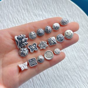 
Foot silver accessories Lion Blessing Butterfly Lotus Bamboo Festival Peace and Joy Yellow God of Wealth Button Diy Bracelet Necklace Tail Buckle