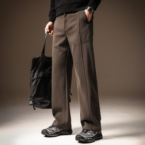 
High-end American heavyweight knitted sweatpants for men, versatile autumn and winter velvet loose straight sports casual pants for men