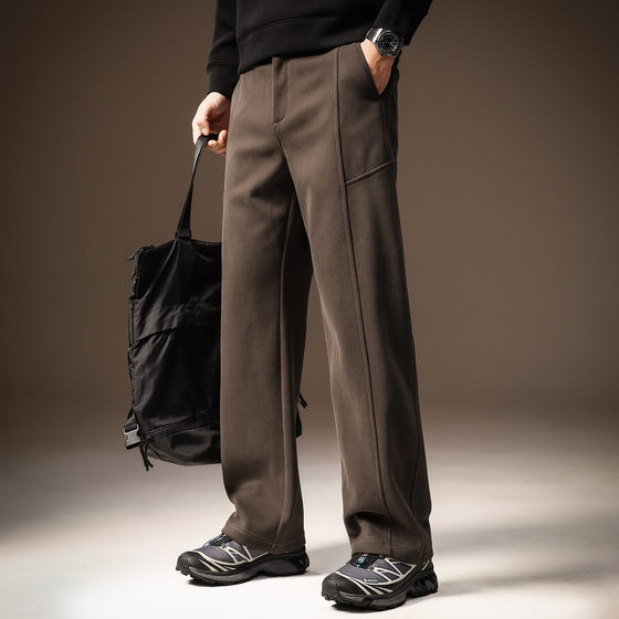 
High-end American heavyweight knitted sweatpants for men, versatile autumn and winter velvet loose straight sports casual pants for men