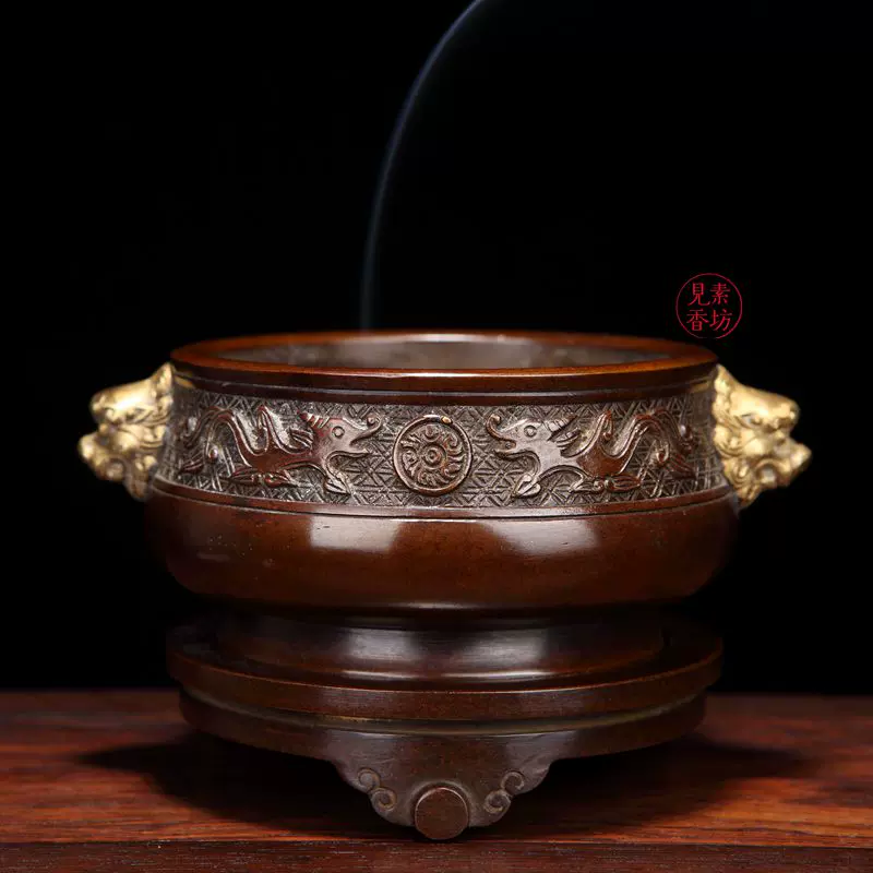 銅造宣徳款吊香炉 见素香坊陈巧生制带座锦