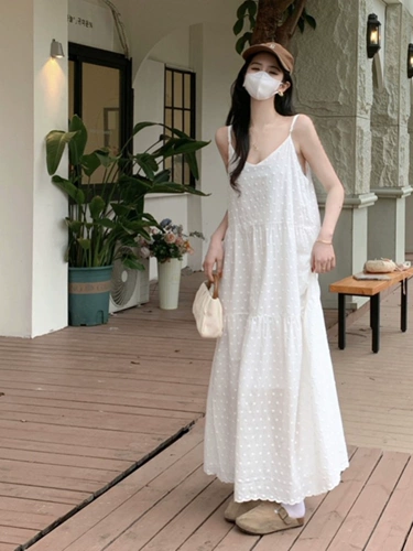 Белая весенняя длинная юбка, летнее платье, большой размер, французский стиль, V-образный вырез, по фигуре