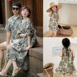 Travel Holiday Parent-child Dress Mother And Daughter Dress 2023 Summer New Family Of Three Beach Father And Son Shirt Suit