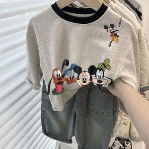 
New long-sleeved cotton T-shirt cartoon fun printed top for boys and girls in spring and autumn