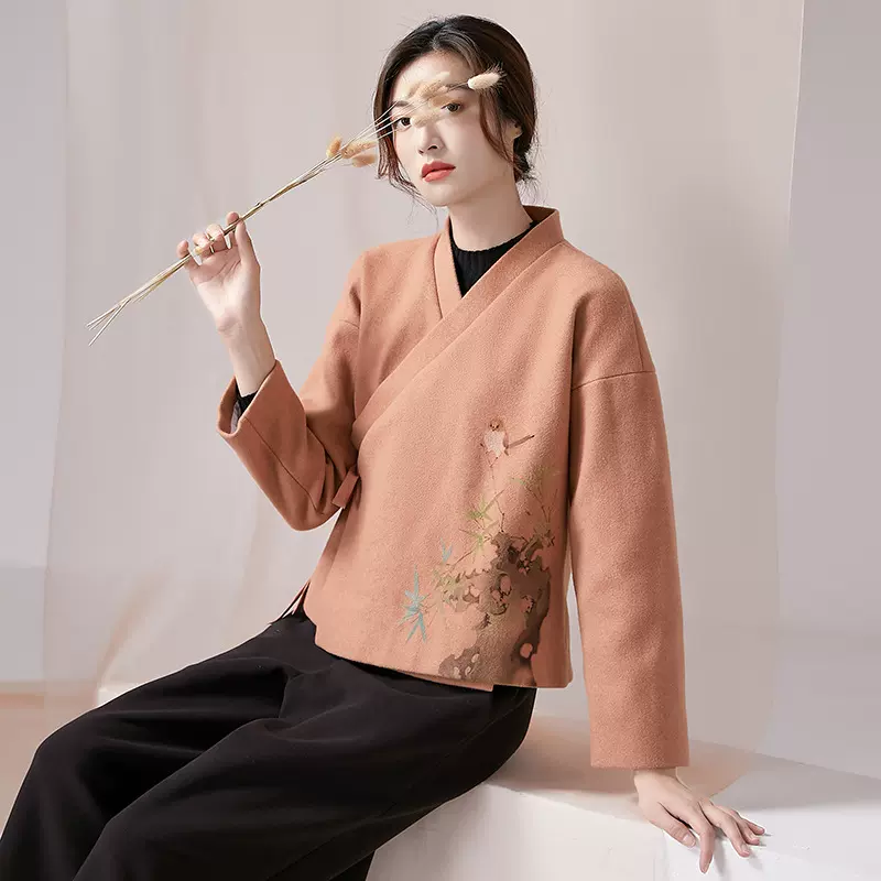 茶艺师服装女冬唐装中式交领中国风禅意汉服上衣天
