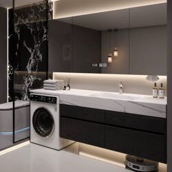 Minimalist Style Slate Integrated Basin Bathroom Cabinet, Washing Machine Combination Cabinet, Smart Mirror Cabinet, Bathroom Set, Washbasin Cabinet