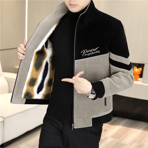 Men's thickened woolen stand-collar jacket, woolen winter casual woolen coat, men's winter light luxury plus velvet new style