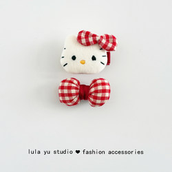 Cute Red Cotton-Filled Kt Cat Hair Clip for Babies, Does Not Damage Hair, Fully Covered Fabric Hairpin, Baby Hair Clip, Children's Hair Accessory