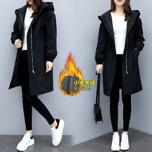Fat man plus velvet thickened windbreaker for women mid-length 2025 winter Korean style loose slim hooded large size hidden meat jacket