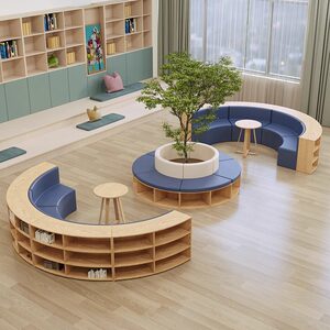 
创意收纳图书馆阅读区书架沙发学校幼儿园办公大厅异形带储物组合
