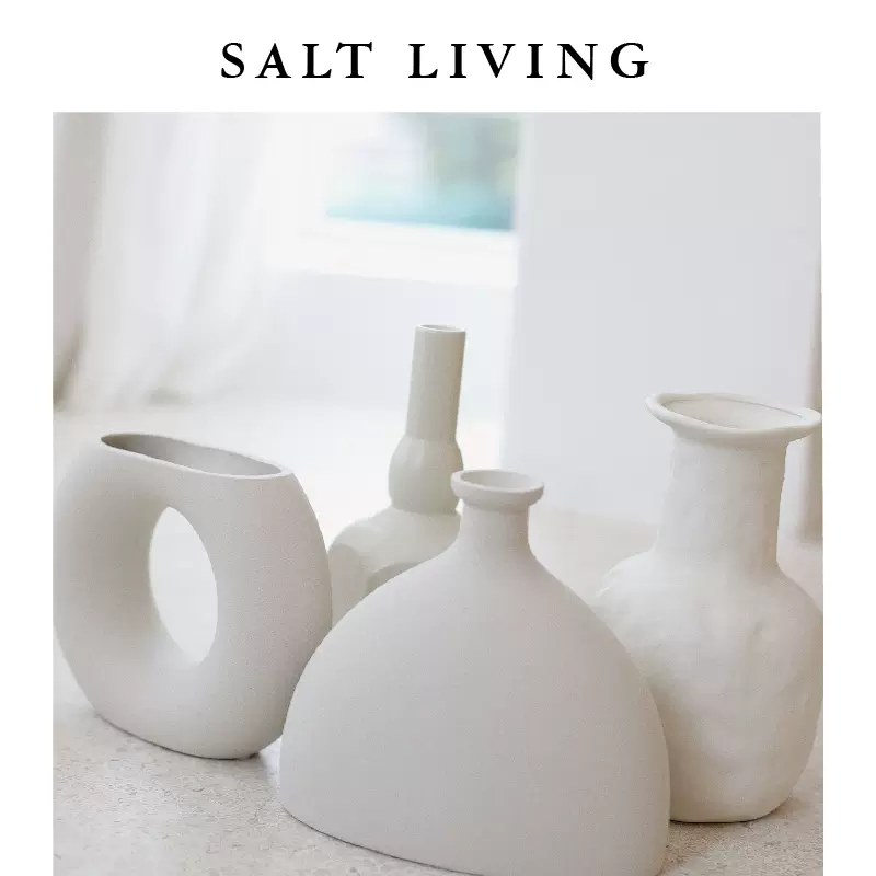 Saltliving 白色素烧北欧ins创意陶瓷花瓶简约清新摆件装饰花器