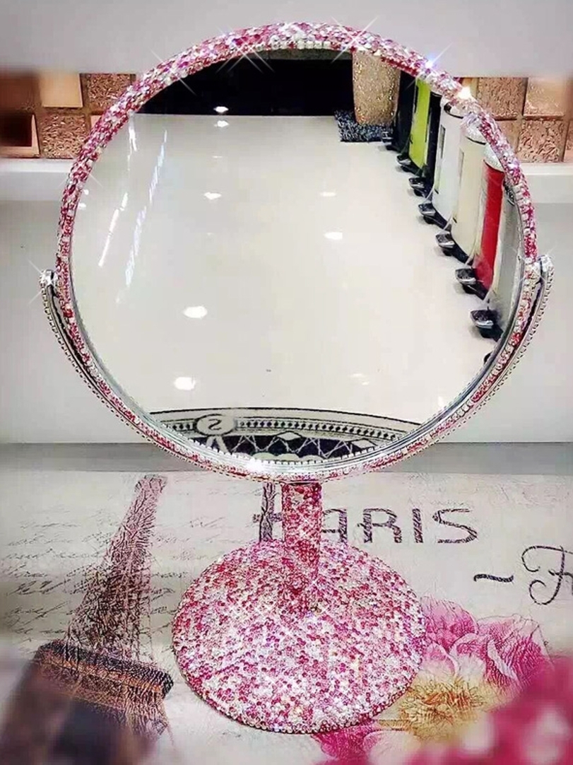 蒙泰娜   欧式桌面台式镶钻化妆镜