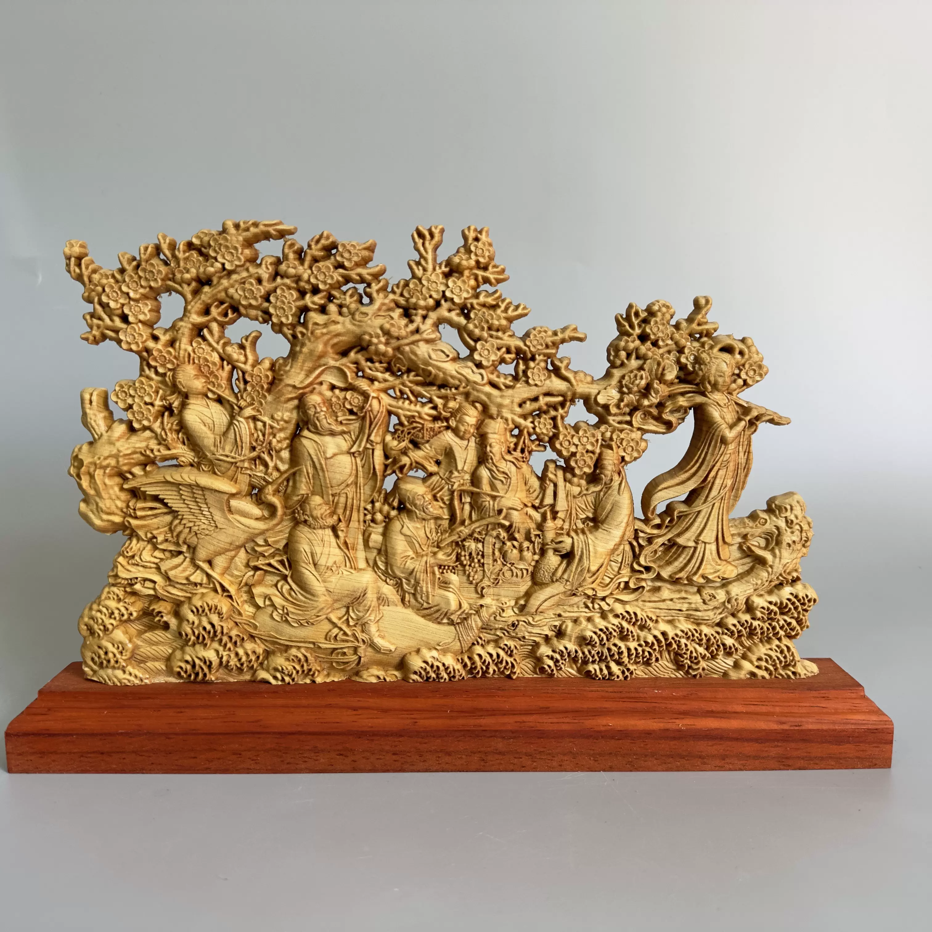 崖柏木の八仙过海　置物　彫り物D.54 八仙過海太行崖柏木雕人物雕刻工藝品擺飾家居客廳博古架電視櫃