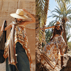 
Mai Xu's original <Huaman Golden Branch> exotic style prints two irregular tassel strap top/skirt