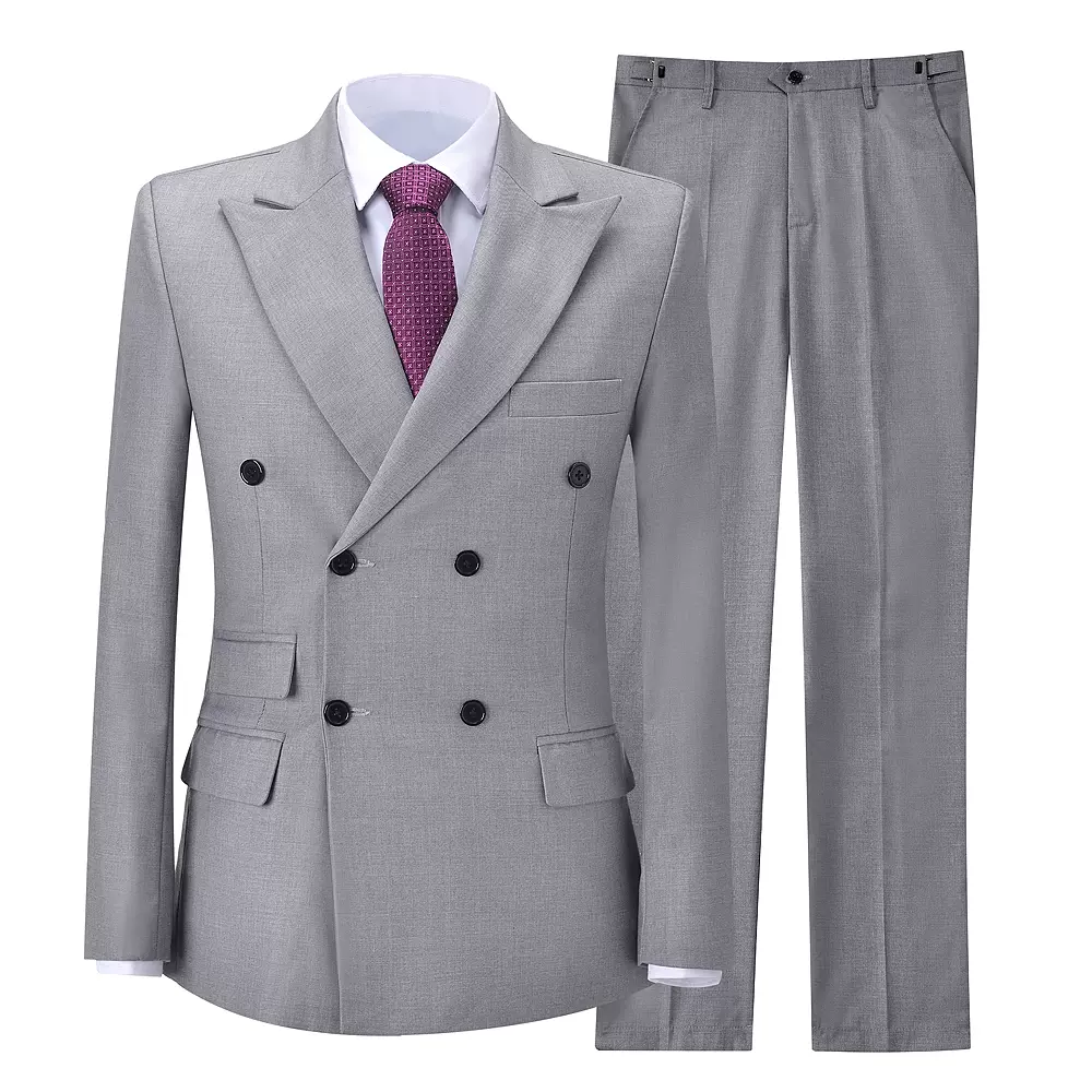 男式套装男双排扣两件套商务休闲修身职业正装西装