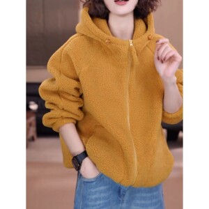 
Solid color hooded polar fleece composite Austrian fleece thickened drawstring jacket for women 2026 new casual versatile sweatshirt trend