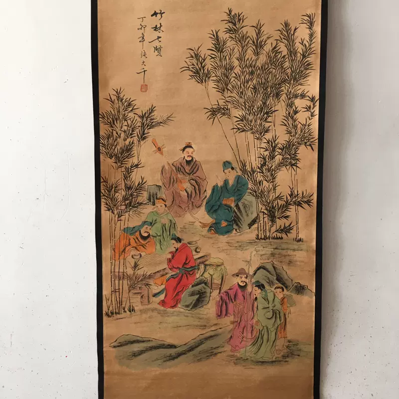 中国字画・大四尺中堂画・字画・張大千・人物画』置物・古賞物・中国