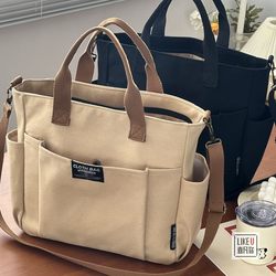 Original Thick Multi-Pocket Japanese-Style Tote Canvas Bag Casual Student Laptop Simple Handbag Shoulder Crossbody Book Bag