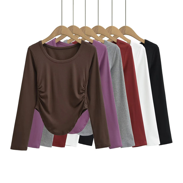 Little Ru European and American hot girl U-neck pleated waist thin ...