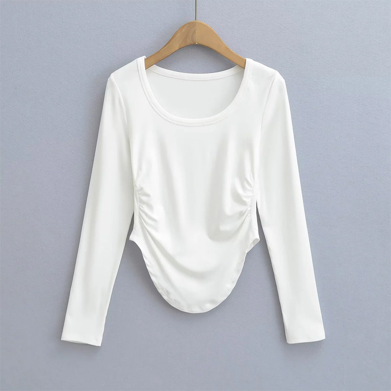 Little Ru European and American hot girl U-neck pleated waist thin ...