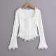 Xiaoru European and American grinding lace long-sleeved top sweet and fresh blue thin velvet slim and versatile base shirt