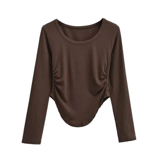 Little Ru European and American hot girl U-neck pleated waist thin ...