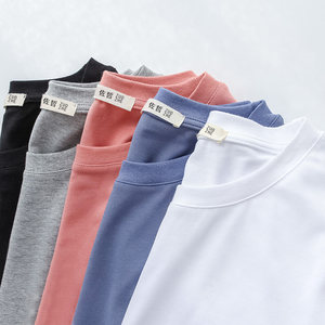 260g heavy long -sleeved T -shirt Male pure cotton thick loose pure white spring and autumn sweater Japanese round neck bottom shirt