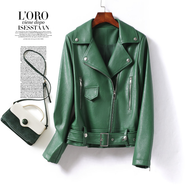 Motorcycle Leather Women's Short Slim Fit Plus Size Washed Leather Jacket