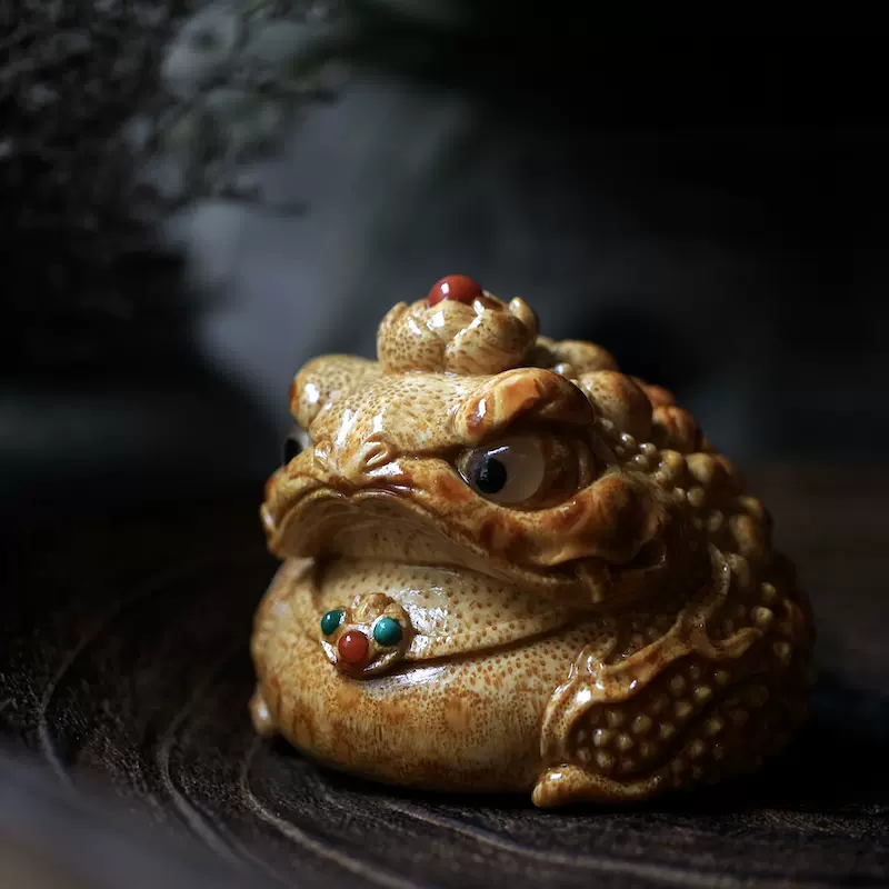 唐物竹根青蛙置物