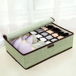17-Compartment Solid Color Cotton and Linen Fabric Covered Underwear and Socks Storage Box, Foldable Drawer-Style Storage Box for Student Dormitories
