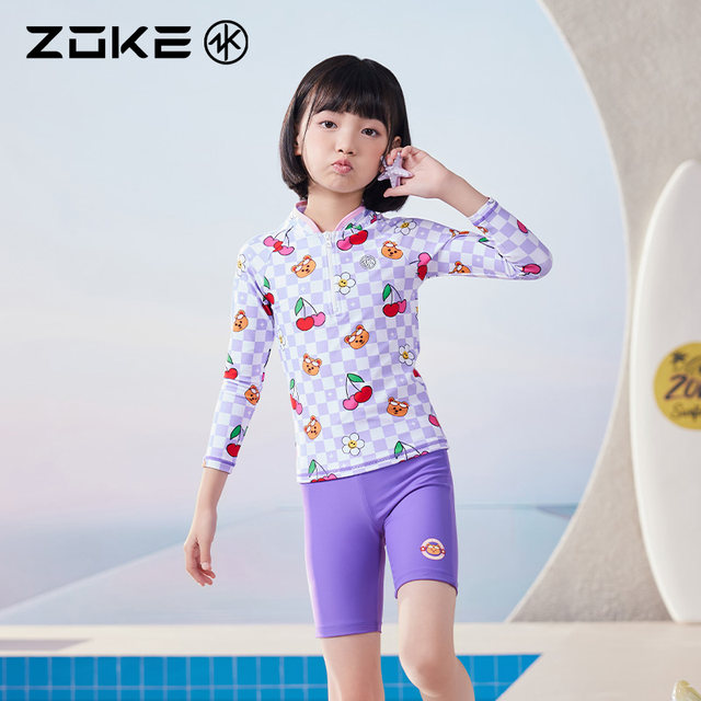 Zhuke children's split swimsuit long-sleeved sun protection zoke girls quick-dry swimming training beach play vacation set